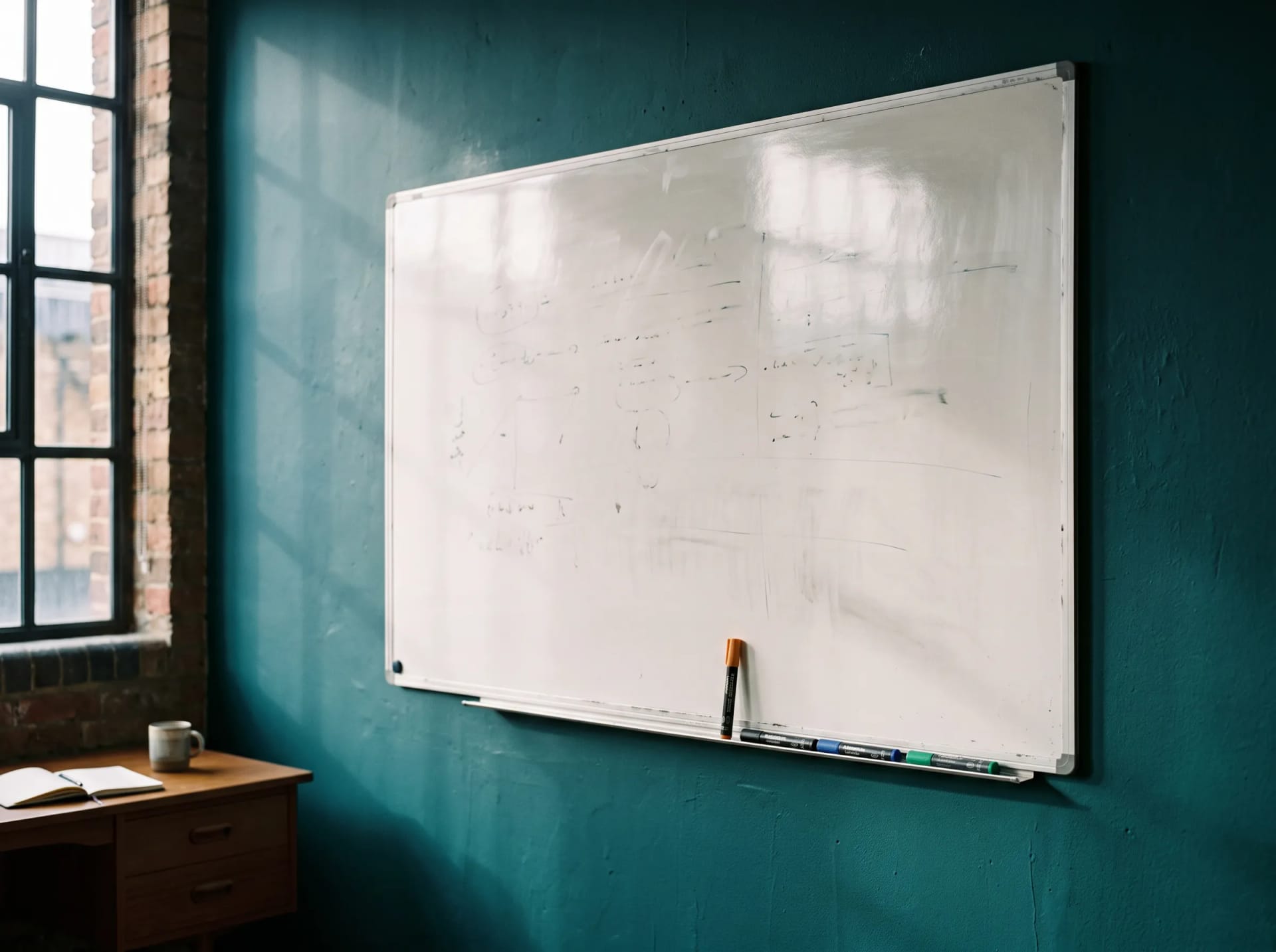 The studio whiteboard wiped clean, markers lined up, ready for the next campaign